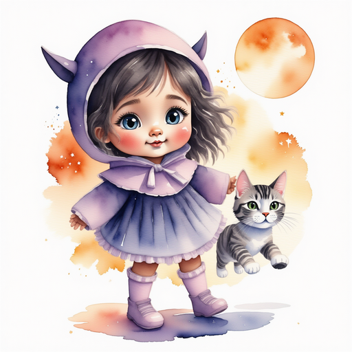 Luna gazes upward with wonder. In the background, there is a round moon.