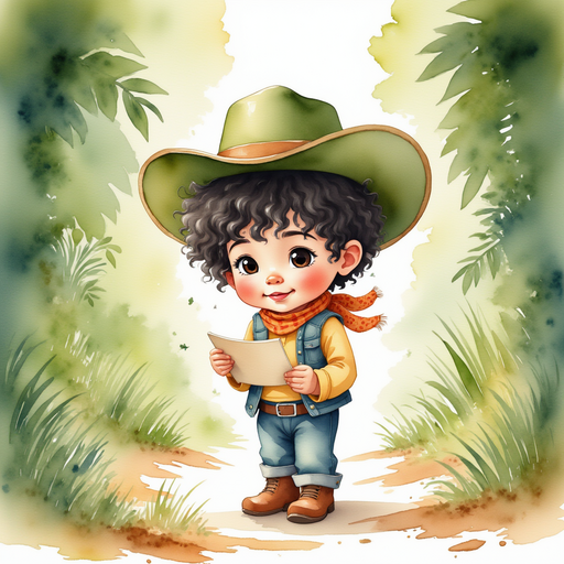 Cactus Cody reading a small note with curiosity. In the background, dense greenery reaches high along the maze walls