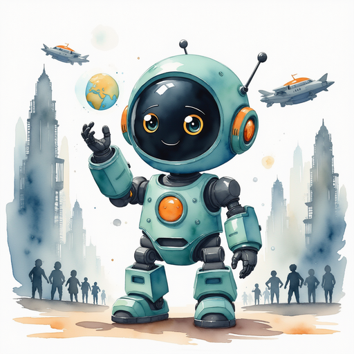 Show Blinky Sparx holding the orb up, while silhouettes of onlookers gather around. In the background stretch more towering silver buildings and flying cars.