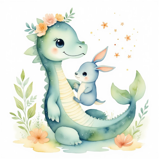 Nessie Sparkles and Papa Rabbit pointing at the sky. In the background, fluttering leaves