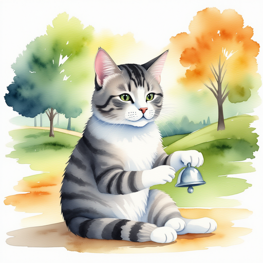 Luna sitting in the park, playing with her favorite silver bell.