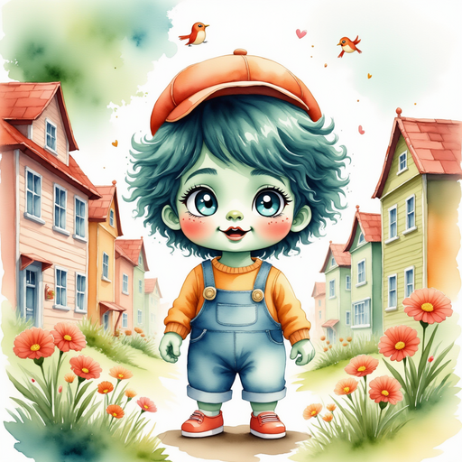 Zigzag Zander stands at the edge of BrightTown, admiring the colorful houses. In the background, blooming flowers and chirping birds fill the gardens.