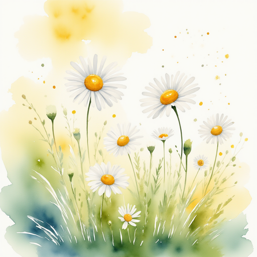 Soft daisies bend gently. In the background, the meadow glows with sunlight.