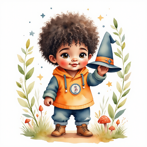 Zippy Zapata holding his pointy hat as leaves swirl around him. In the background are wavy branches and swaying mushrooms.