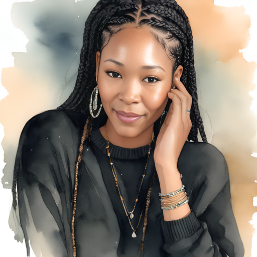 Renese close-up portrait fulani braids wearing a black sweater caught off guard shielding her face