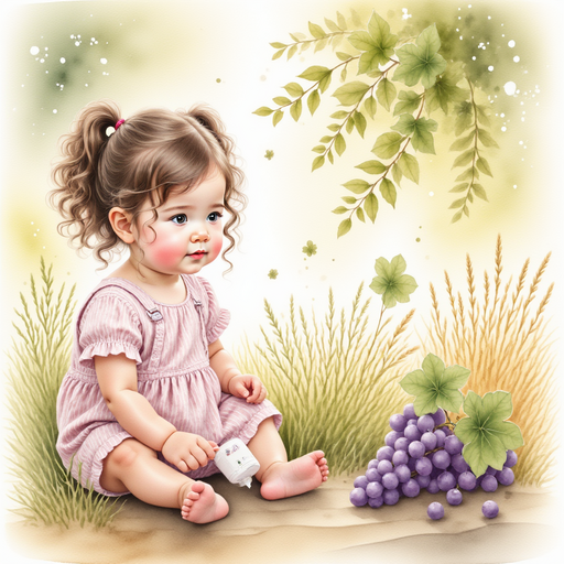 Sofia talking to a bunch of worried grapes.