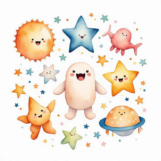 Anthropomorphic stars cheering and looking happy