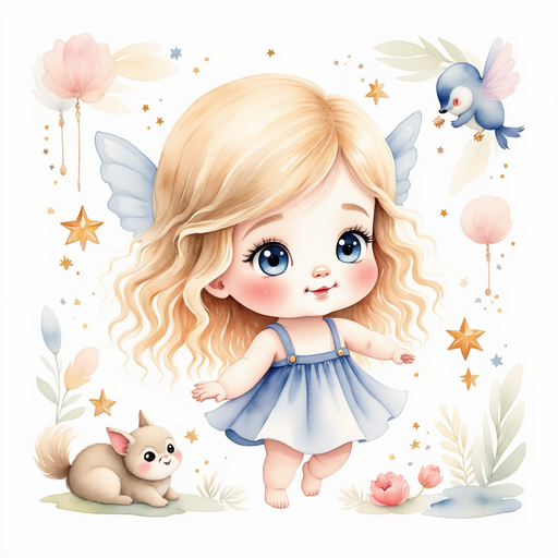 A stardust fairy named Stella sprinkles sparkling stardust. In the background, whimsical festival decorations and joyful creatures.