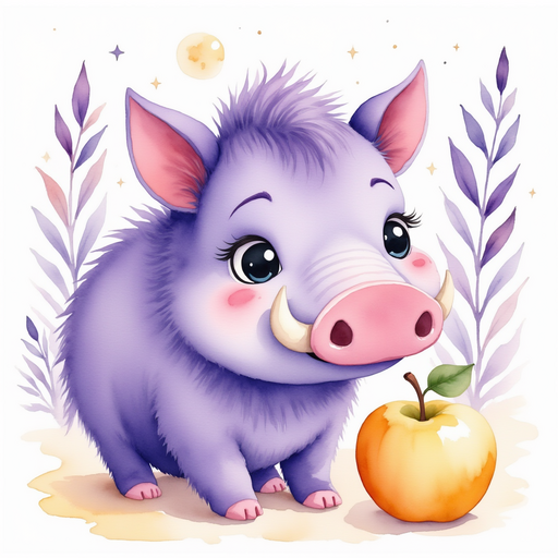 Brutus tapping his hoof near the golden apple In the background, faint moonbeams peek through leafy branches