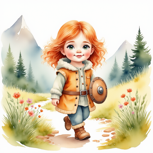 Bolda smiling as she walks through a path lined with bright flowers. In the background snow-capped mountains