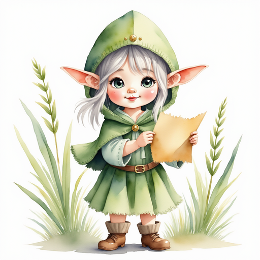 Show Flicker Sparkleaf adjusting a little map in her hands. In the background: Blades of tall, swaying grass.