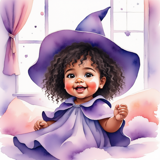 Willow Charms - who is black - is yawning in bed with a smile. In the background, a sunny window with puffy clouds.