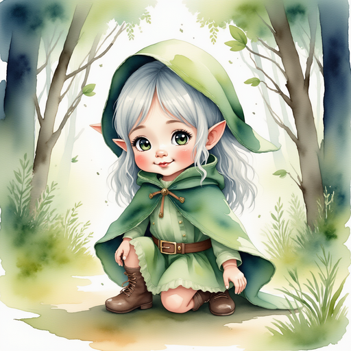 Flicker Sparkleaf kneels quietly at the edge of a nearby clearing. In the background, gentle moonlight filters through tangled branches.