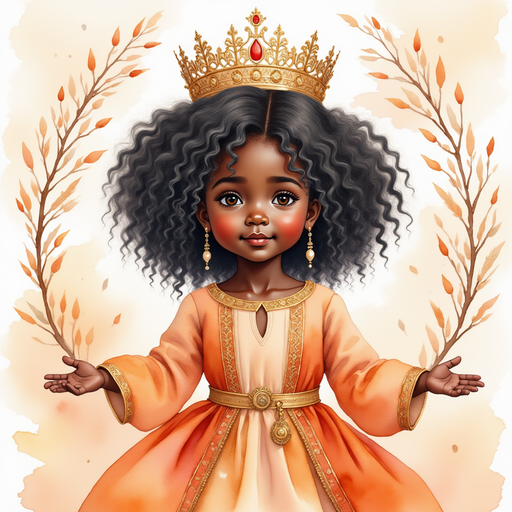 Queen Neena reaching out quietly, her arms open wide. In the background, bare branches without birds
