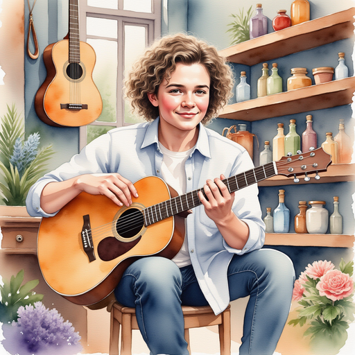 An adult in a music shop