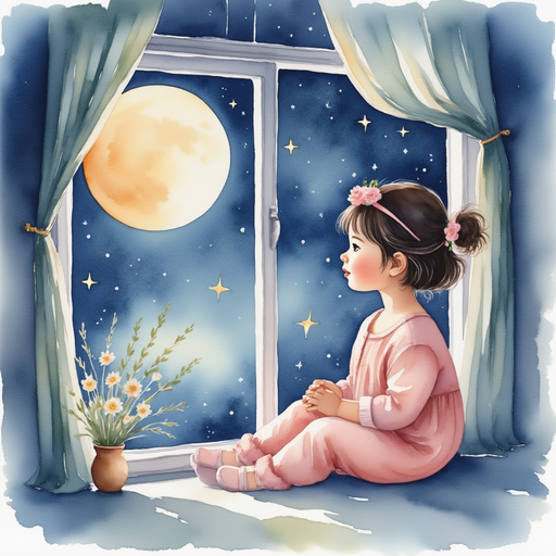 Grace looking at the moonlight through her window, thinking.