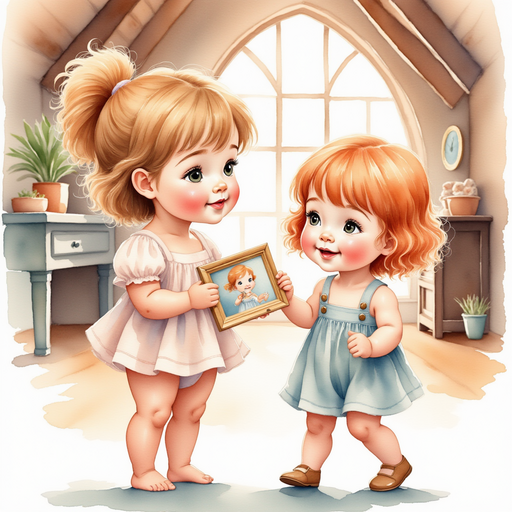 Mia holding the photograph with a puzzled yet excited expression, looking at Abigail. In the background, the attic's wooden beams and old furniture create a nostalgic atmosphere.