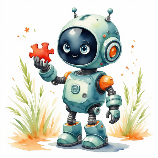 Blinky Sparx holds a bright red puzzle piece. In the background, tall grass bends under a gentle wind.