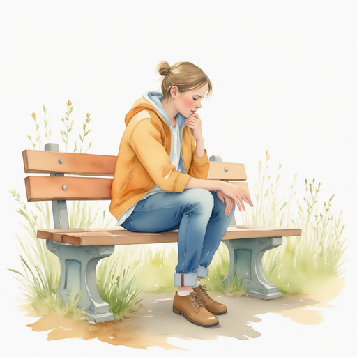 Vivian sitting on a bench, deep in thought.