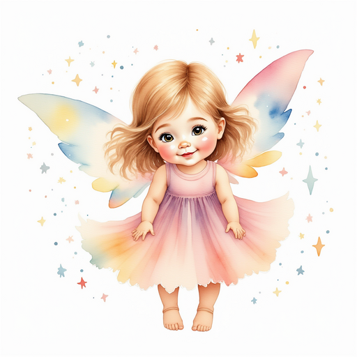 Lila, a fairy with bright, star-like wings, grinning warmly. Colorful, soft luminescent glows