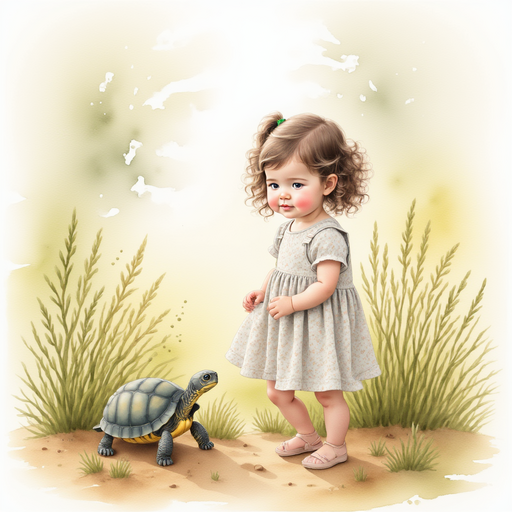 Sofia talking to a sad turtle.