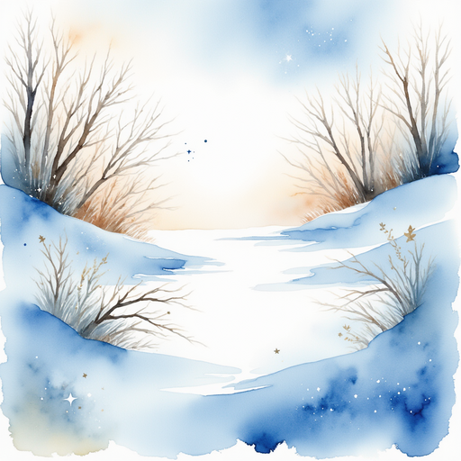 Shimmering ice crystals sparkle on the ground. In the background, bare branches wave against a bright sky.