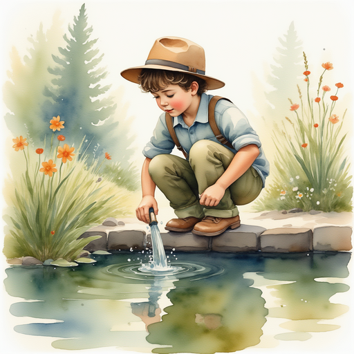 James cleaning the pond.