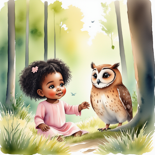 Ava talking to the owl in the forest.