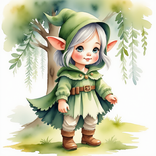 Flicker Sparkleaf stands near a towering oak, map clutched in her hand, looking determined. In the background, thick branches reach into the sky.