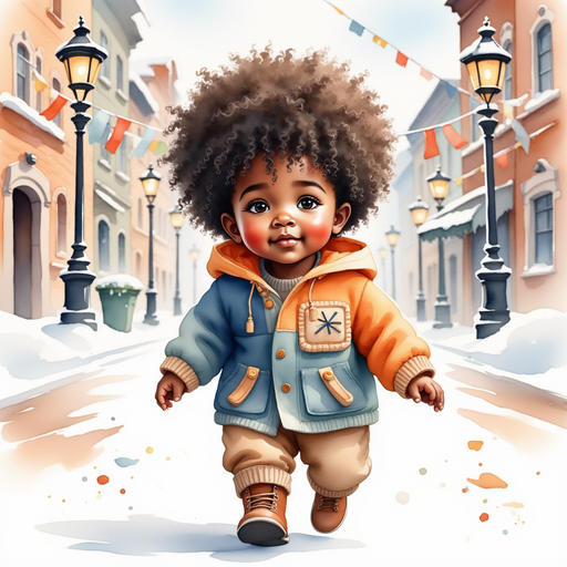 Zippy walks down a snowy street, waving back to smiling neighbors. In the background, tall lamp posts decorated with ribbons