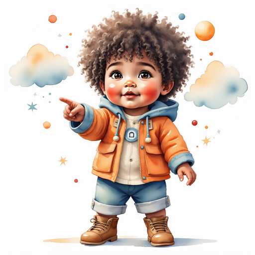 Zippy Zapata pointing excitedly at the floating bubbles. In the background, fluffy white clouds drifting by.