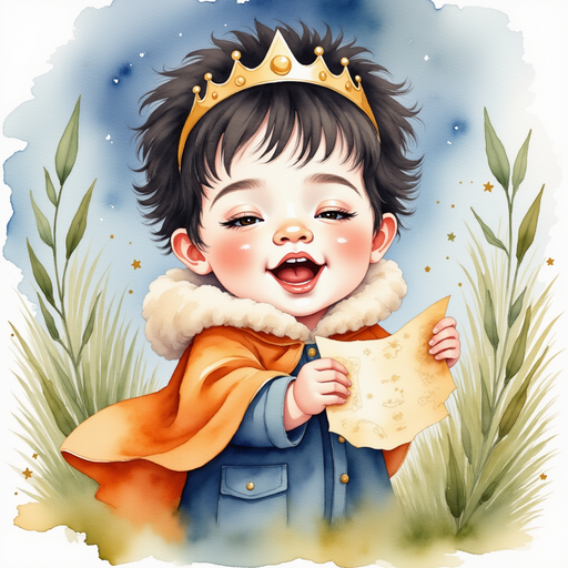 Show King Doodle Bum yawning, clutching the old map under one arm. In the background tall grass rustling softly in a midnight breeze