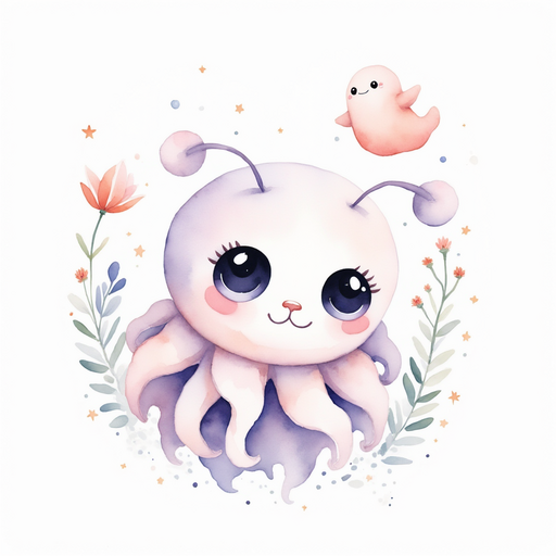 Wigglebug looks up with big, curious eyes at Glimmer Puff. In the background, small flowers sway in a gentle breeze