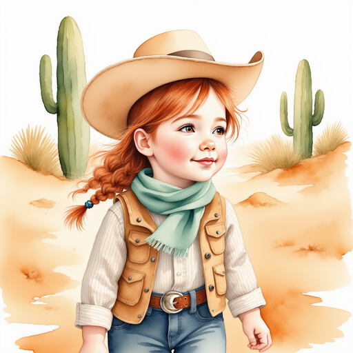 Calamity Kate stands beside Thunder, both looking out at the sandy path. In the background, tall cacti dot the sunny desert.