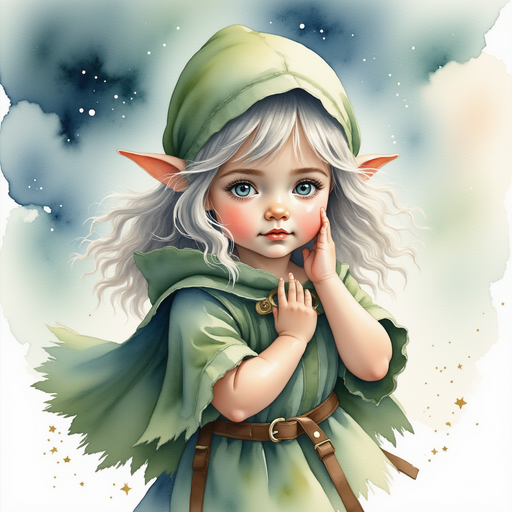 Flicker Sparkleaf shielding her face from an unexpected gust of wind In the background, storm clouds twisting in the sky