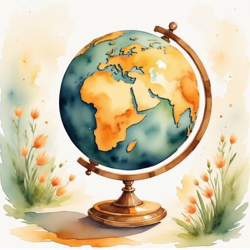 The ancient globe with amber and emerald continents. In the background, soft candlelight dancing on the globe.