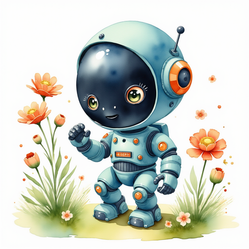 Blinky Sparx kneels by the singing flowers, examining their petals. In the background, vines with minute blossoms sway lightly.