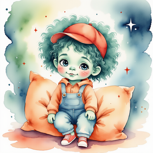 Zigzag Zander hugging a cushion. In the background, shimmering lights.