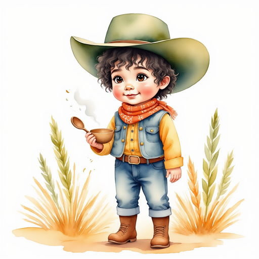 Cactus Cody holding a wooden spoon over a small bowl. In the background, tall desert grasses sway in the wind.
