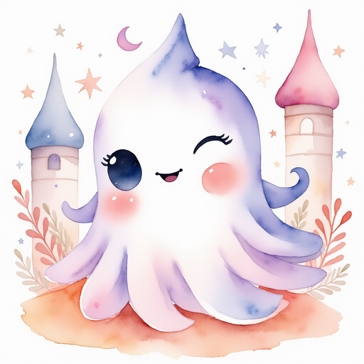 Glimmer Puff glowing softly near the tall, swirly pillars. In the background, sweet clouds drift over a marshmallow castle