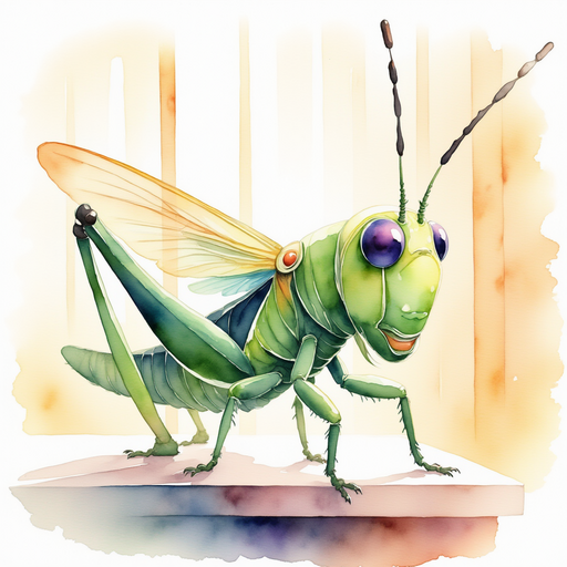 Show Buzzywhirl stretching and blinking her big, curious eyes, perched on a countertop with warm light shining in. In the background, morning sunbeams dance on the tiled walls.