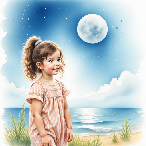 Sofia smiling, looking at the blue world.