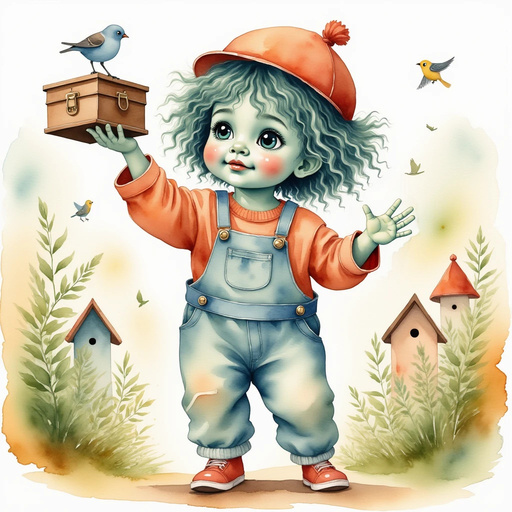 Zigzag Zander raises a determined hand while holding the music box. In the background, quiet birdhouses and hushed gardens.