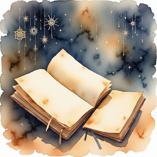 A dusty old notebook with yellowed pages, lying open on the attic floor. In the background, cobwebs hang in the corners, adding to the attic's mystery.
