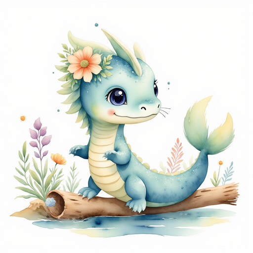 Nessie Sparkles peers around a fallen log, eyes wide with wonder. In the background, a circle of wildflowers glows softly.