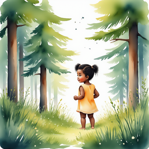 Ava standing at the edge of the forest, looking back at her home.