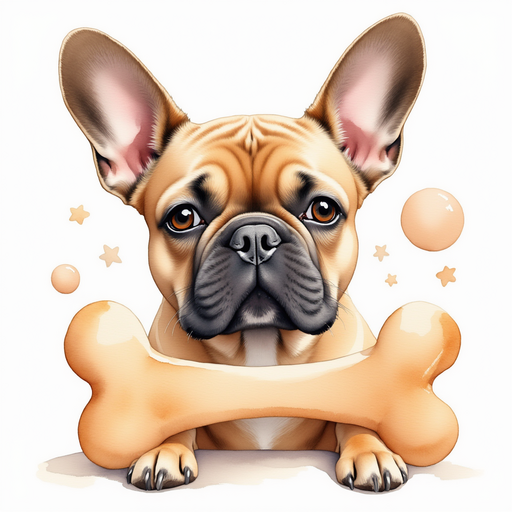 A caramel french bulldog looking surprised as the magical bone speaks.