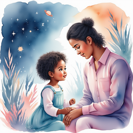 Ava's parents looking at her space drawings.