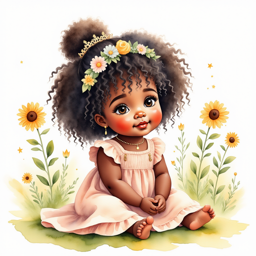 Princess Zoombella - who is black - is hugging her knees on a soft patch of grass. In the background, tall sunflowers sway gently.