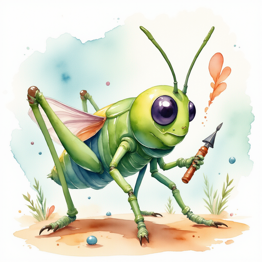 Buzzywhirl holds a tiny screwdriver, looking thoughtful. In the background, half-finished gadgets glow under soft lantern light.